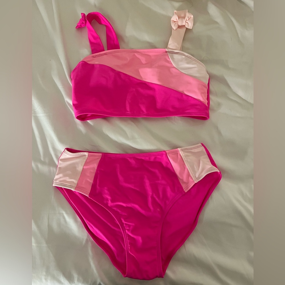 pink stripe bikini set